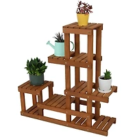 36-Inch Meranti Wood Indoor/Outdoor Multi-Tiered Plant Stand with Teak Oil Finish