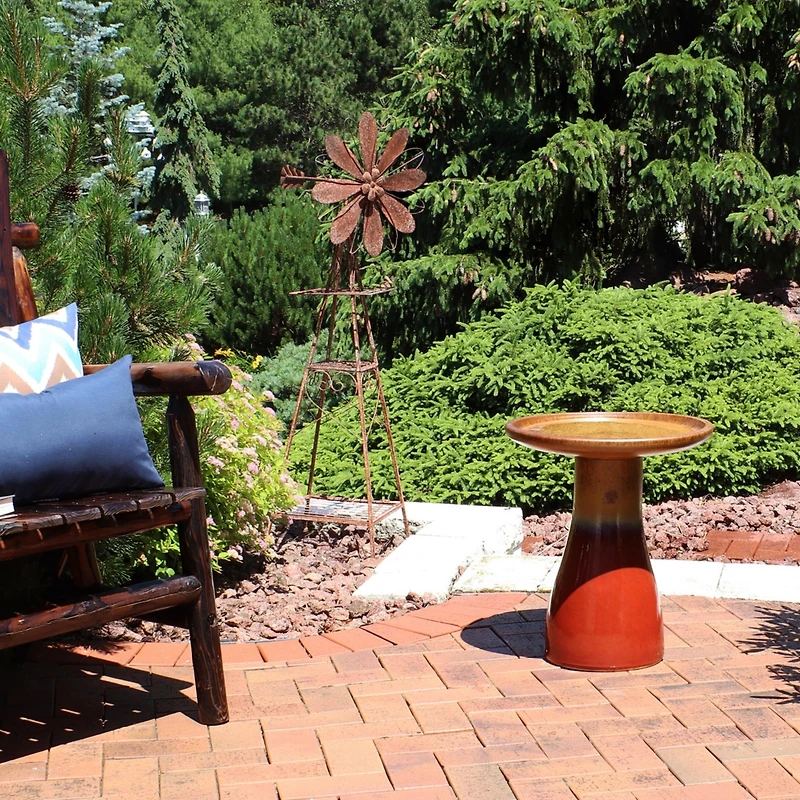 21" H Ceramic Bird Bath for Outside - Hand-Painted Outdoor Bird Bath Bowl, Uv/Frost-Resistant Finish - Lemon Cognac - Classic Pedestal