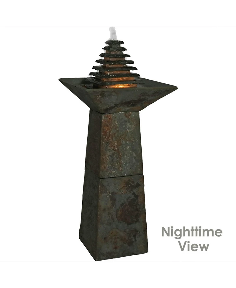 40"H Electric Natural Slate Layered Pyramid Tiered Outdoor Water Fountain with Led Light