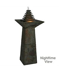 40"H Electric Natural Slate Layered Pyramid Tiered Outdoor Water Fountain with Led Light