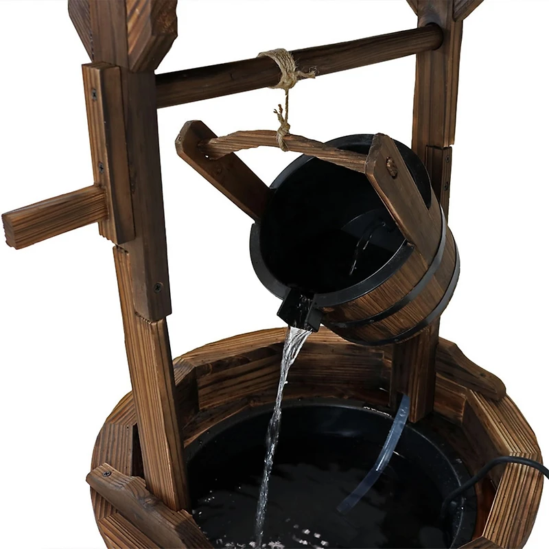 Sunnydaze Decor Old-Fashioned Wooden Wishing Well Water Fountain - Outdoor Garden Fountain Waterfall Feature - 48 Inch Tall