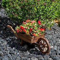 Wooden Decorative Wheelbarrow Planter for Patio, Lawn and Garden - 35" W x 10.25" D x 12" H - Brown