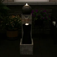 35"H Electric Polyresin Modern Artistry Column Outdoor Water Fountain with Led Lights