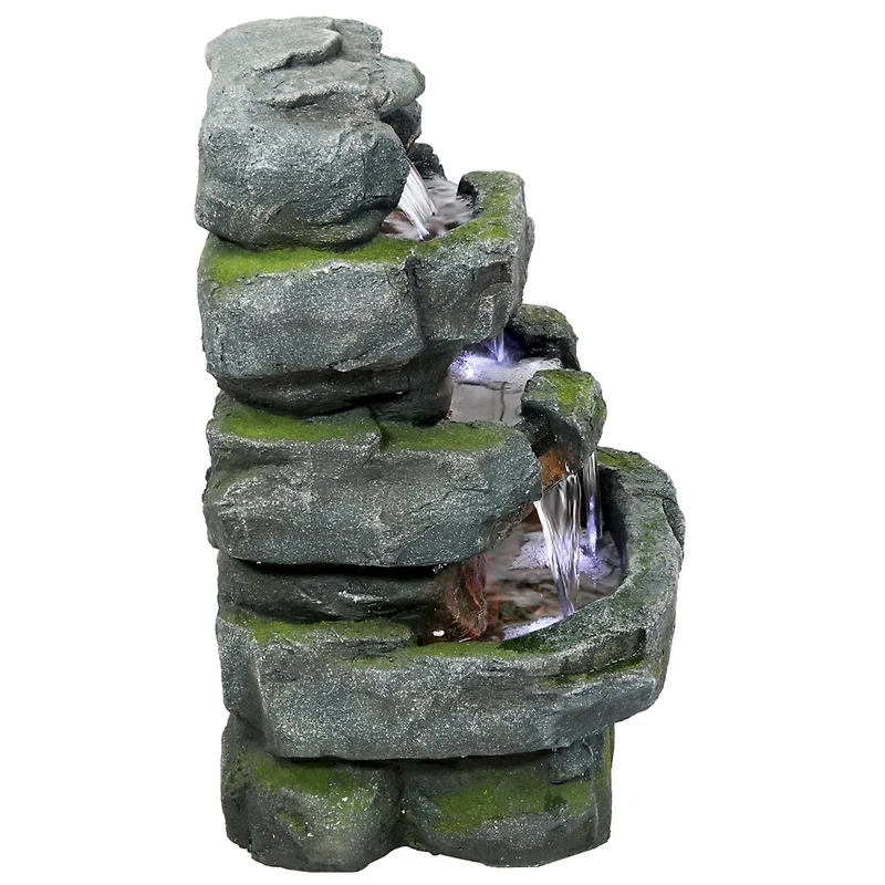 Sunnydaze Decor 23-Inch Stone Waterfall Polyresin and Fiberglass Outdoor Tiered Fountain with Led Lights