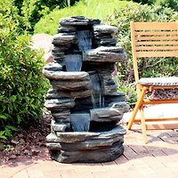 Sunnydaze Decor Stacked Shale Rock 38-Inch Waterfall Fountain with Led Lights - Electric Submersible Pump