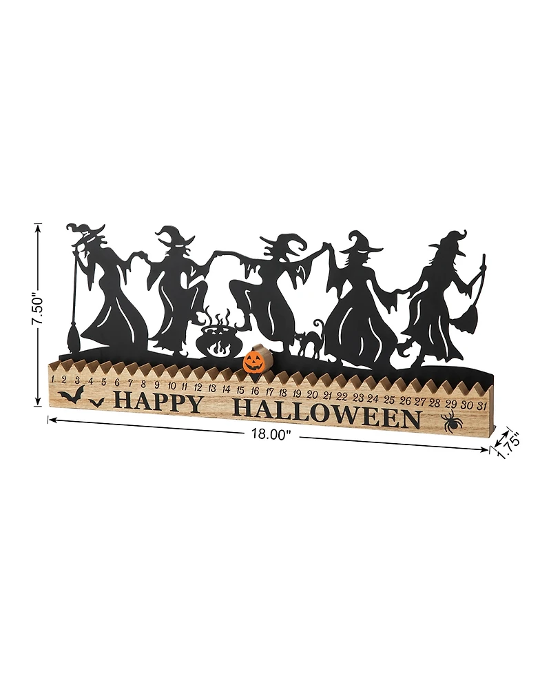 Glitzhome 18"L Halloween Wooden Metal Dancing Witch Silhouette Countdown Table Sign