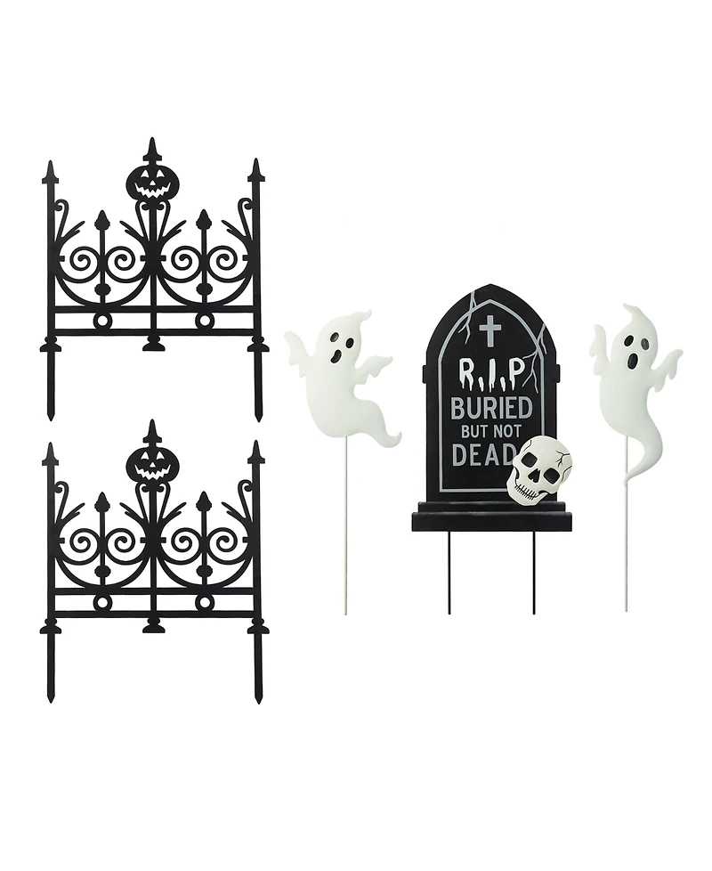 Glitzhome 24"H Halloween Metal Graveyard Set Yard Stake, Set of 5