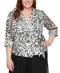 Alex Evenings Plus Size Printed 3/4-Sleeve Wrap Blouse