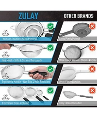 Premium Stainless Steel Fine Mesh Strainer Set - Strainers for Kitchen (Set of 3) with Non-slip Handles