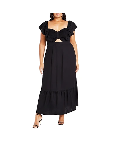 City Chic Plus Alora Strap Front Frill Maxi Dress