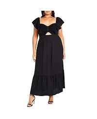 City Chic Plus Alora Strap Front Frill Maxi Dress