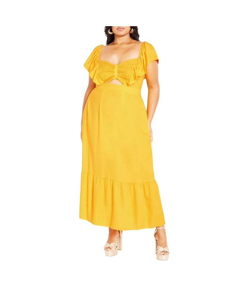 City Chic Plus Alora Strap Front Frill Maxi Dress