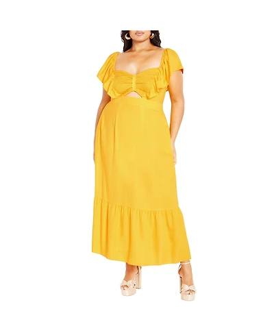 City Chic Plus Alora Strap Front Frill Maxi Dress