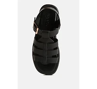 Dacosta Womens Genuine Leather Gladiator Flatform Sandals Black