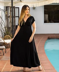 24seven Comfort Apparel Flutter Sleeve Metallic Knit Maxi Dress