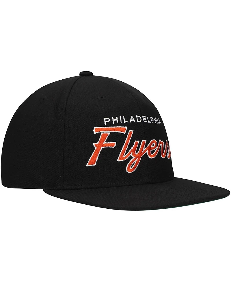 Mitchell Ness Men's Black Philadelphia Flyers Core Team Script 2.0 Snapback Hat