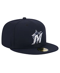 New Era Men's Navy Miami Marlins White Logo 59Fifty Fitted Hat