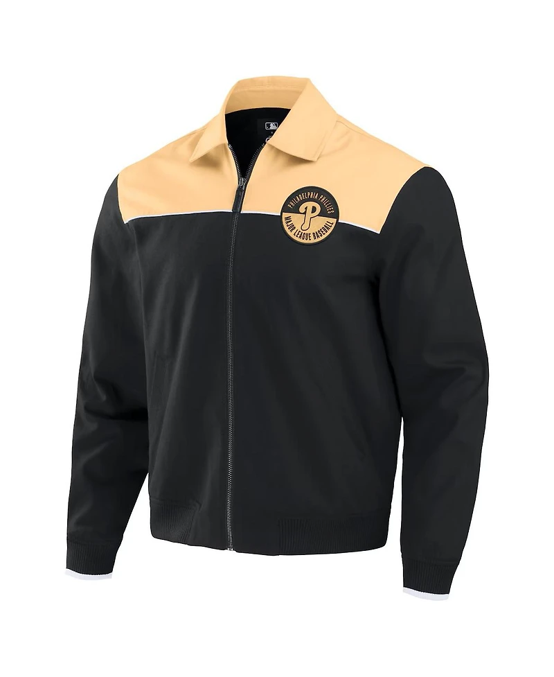 Darius Rucker Collection By Fanatics Men's Black/Tan Philadelphia Phillies Canvas Bomber Full-Zip Jacket