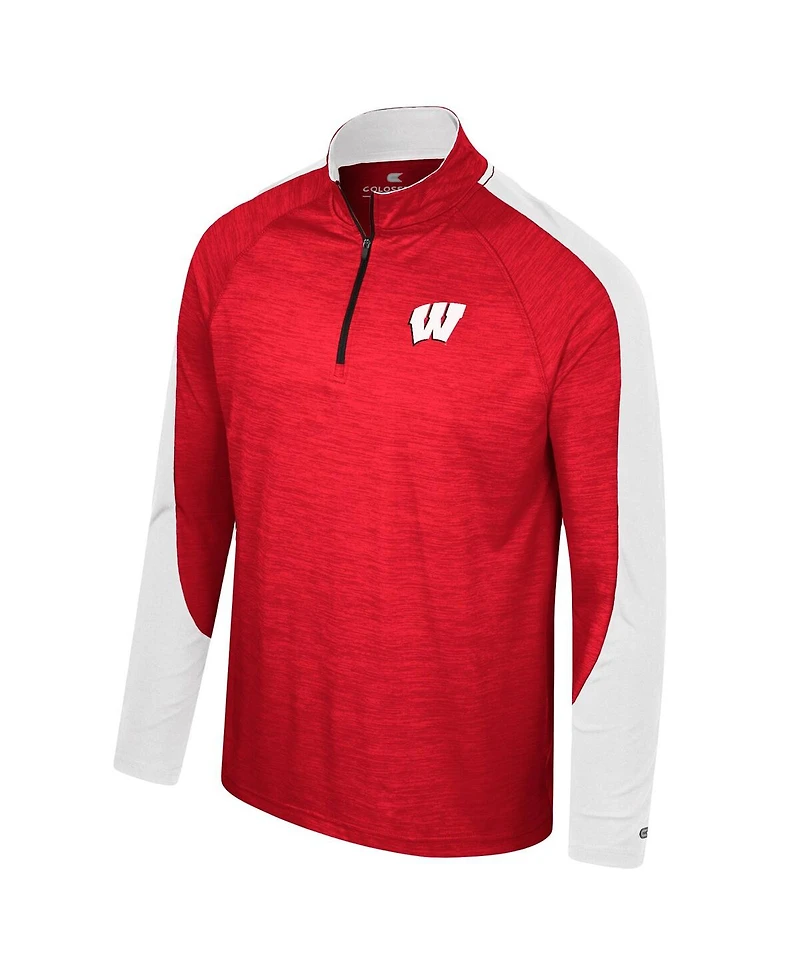 Colosseum Men's Red Wisconsin Badgers Langmore Raglan Quarter-Zip Top