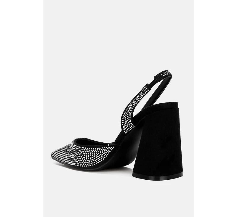 Saranna Rhinestone Embellished Suede Heel Sandals