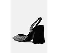 Saranna Rhinestone Embellished Suede Heel Sandals