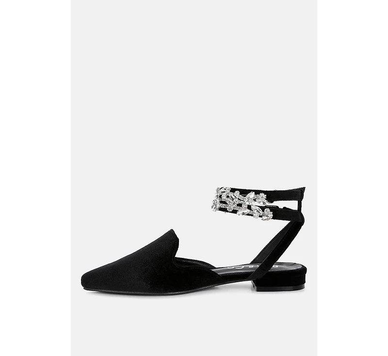 Salome Womens Embellished Ankle Strap Velvet Mules