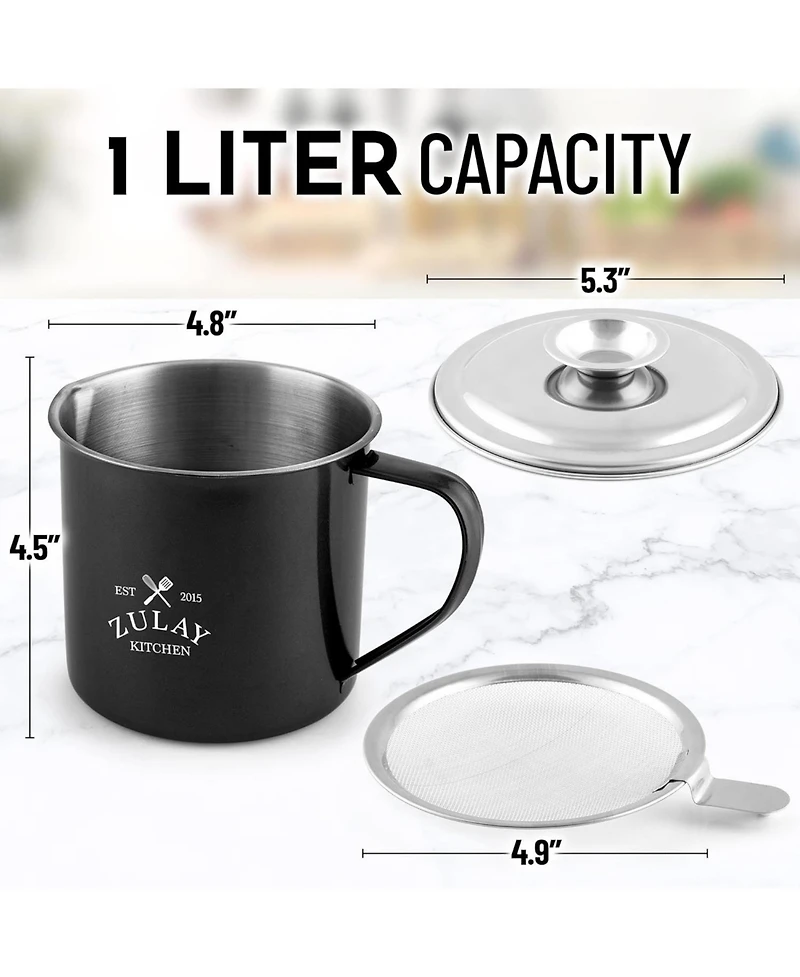 Stainless Steel Bacon Grease Container With Strainer