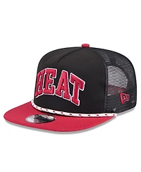 New Era Men's Black/Red Miami Heat Throwback Team Arch Golfer Snapback Hat