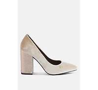 Cyber-girl Womens Rhinestone Block Heeled Pumps