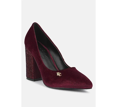 Cyber-girl Womens Rhinestone Block Heeled Pumps