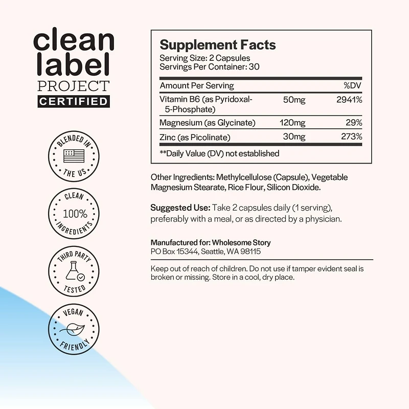 Wholesome Story 3-in-1 Zinc Picolinate Magnesium Glycinate Supplements with Vitamin B6 | Magnesium and Zinc Vitamin | Reproductive & Fertility Health,