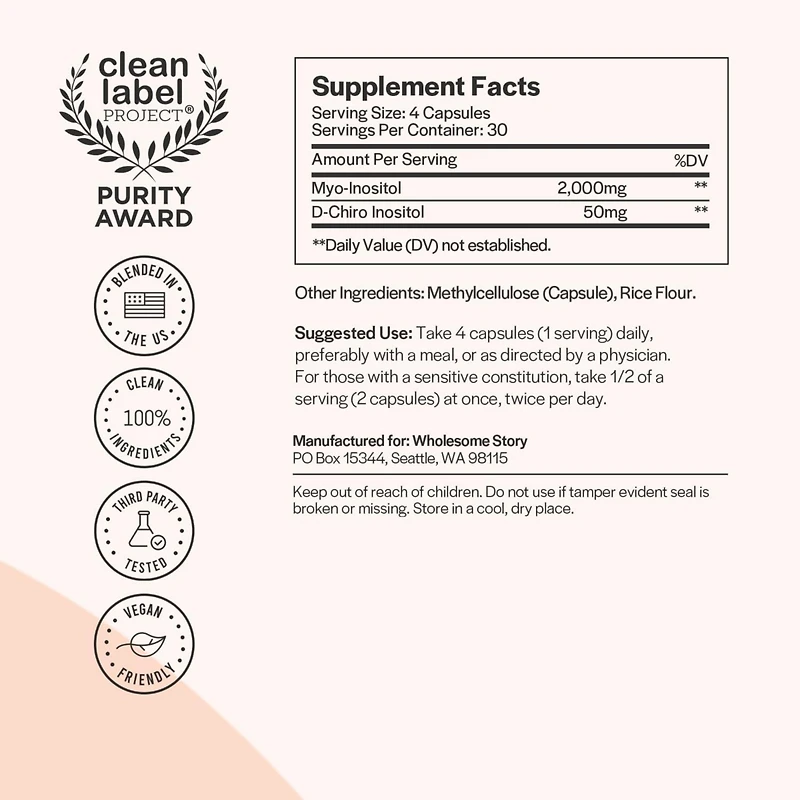 Wholesome Story Myo-Inositol & D-Chiro Inositol Blend Capsule | -Day Supply | Most Beneficial 40:1 Ratio | Hormonal Balance & Healthy Ovarian Functi
