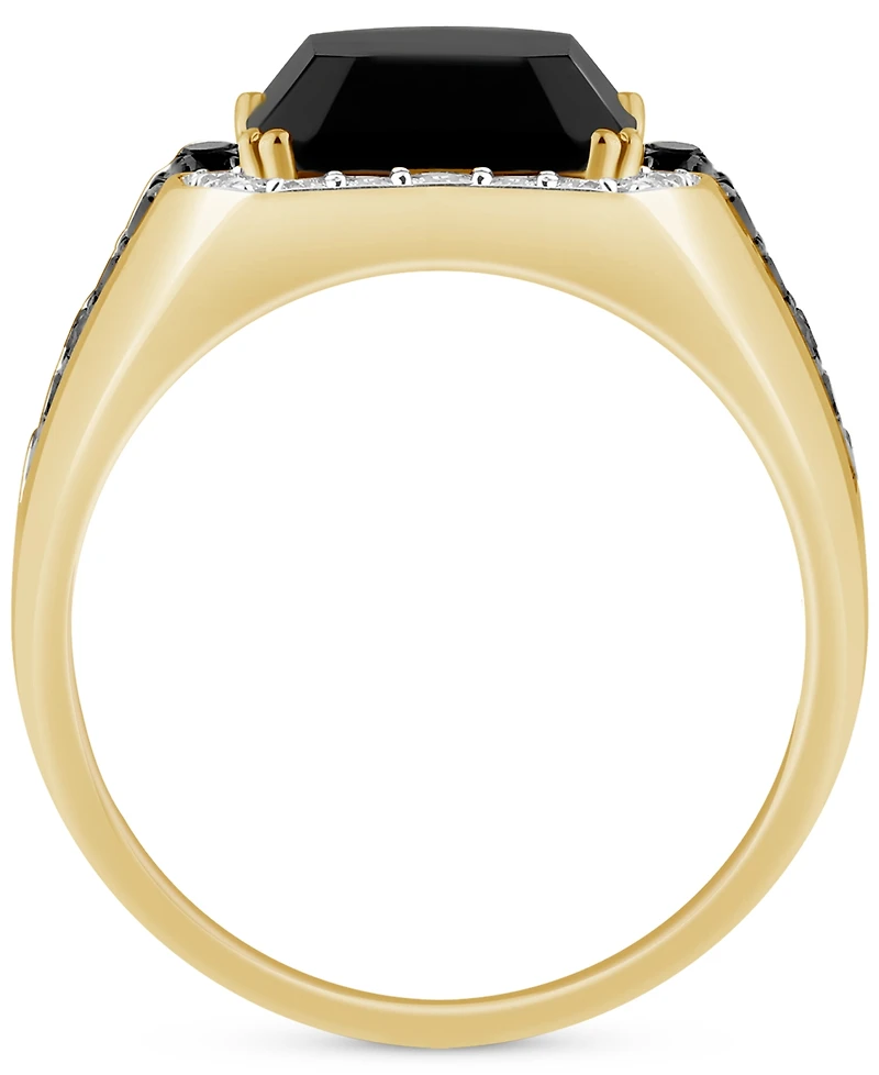 Men's Onyx and Black & White Diamond Halo Ring (1 ct. t.w.) in 14k Gold-Plated Sterling Silver