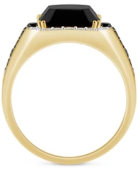 Men's Onyx and Black & White Diamond Halo Ring (1 ct. t.w.) in 14k Gold-Plated Sterling Silver
