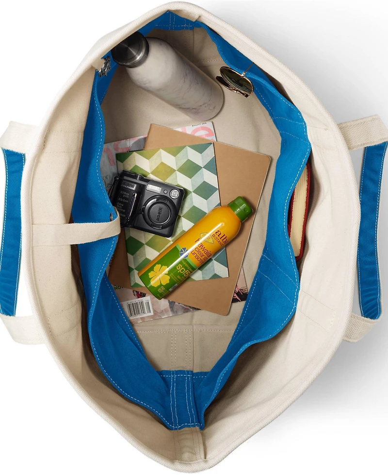 Lands' End 5 Pocket Open Top Long Handle Canvas Tote Bag