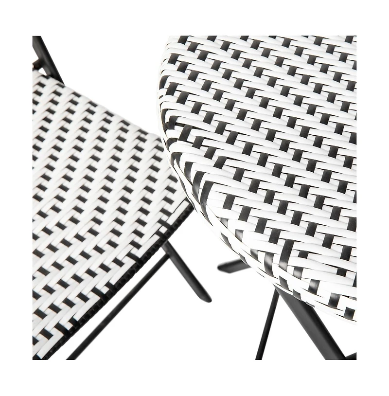 Emma+Oliver Ciel Three Piece Folding Bistro Set Pe Rattan With Metal Frames For Indoor And Outdoor Use