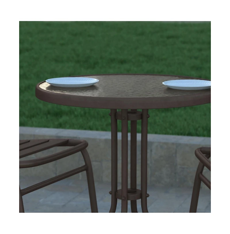 23.75" Round Tempered Glass Metal Table With Smooth Ripple Design Top