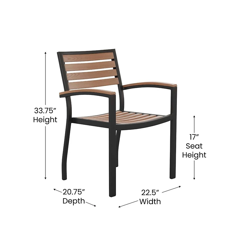 Chara 5 Piece Outdoor Synthetic Teak Poly Slat Table & Chairs Set - Steel Framed Table With Umbrella Hole & 4 Club Chairs
