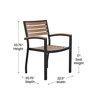 Chara 5 Piece Outdoor Synthetic Teak Poly Slat Table & Chairs Set - Steel Framed Table With Umbrella Hole & 4 Club Chairs