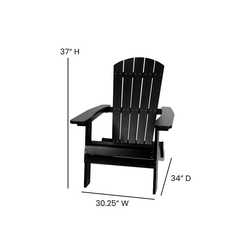Set Of 4 Riviera Poly Resin Folding Adirondack Lounge Chair - All-Weather Indoor/Outdoor Patio Chair