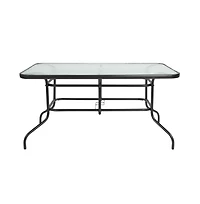 Patio Table & Chairs Set With Rectangular Metal Table With Tempered Glass Top And Stacking Chairs