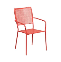 Commercial Grade 35.25" Round Metal Garden Patio Table Set, 4 Square Back Chairs