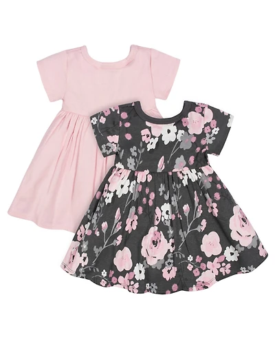 Gerber Baby Girls Pink Floral Short Sleeve Dresses, 2-Pack