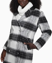 Guess Women's Double-Breasted Mid-Length Plaid Coat