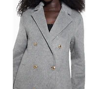Guess Women's Textured Double-Breasted Notched-Collar Coat