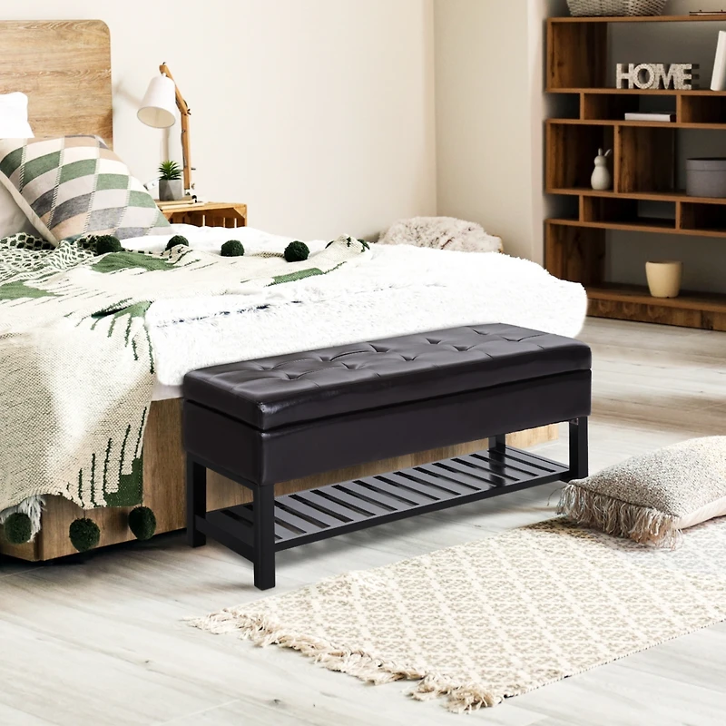 Homcom Storage Ottoman Bench Office Home Faux Leather Furniture 3 Person