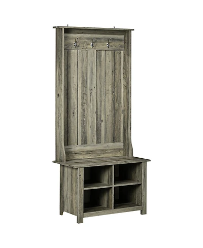Homcom Hall Tree W/ Shoe Storage Bench Entryway Coat Rack Bench Grey