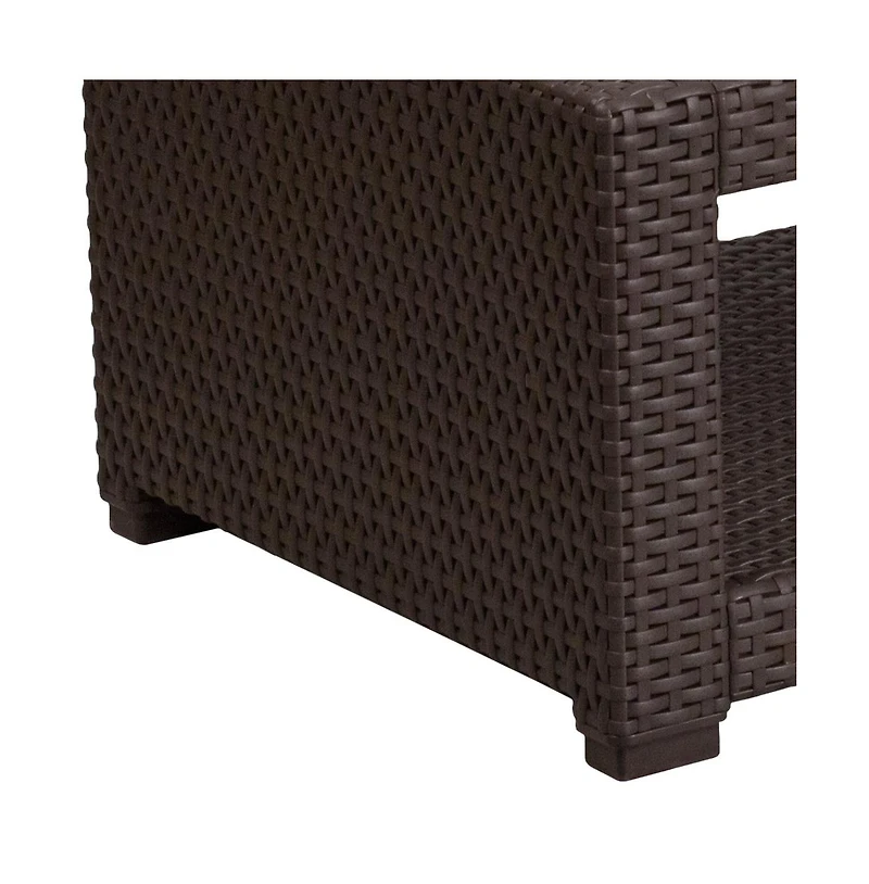 Malmok Outdoor Furniture Coffee Table Faux Rattan Wicker Pattern All-Weather Patio Coffee Table With Shelving