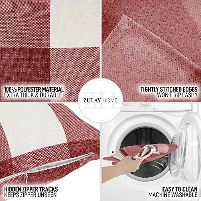 Zulay Kitchen Pack of 2 Buffalo Plaid Throw Pillow Covers