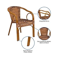 Esna Series Stacking Rattan Patio Chair With Bamboo Look Aluminum Frame And Integrated Arms